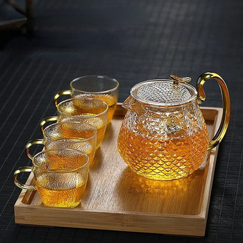 Стъклен чайник с шарка на чук Високо боросиликатно стъкло Чайник Инфузер Чайник за инфузия Чайник Pu Erh Gaiwan Комплект Саксии Чайници