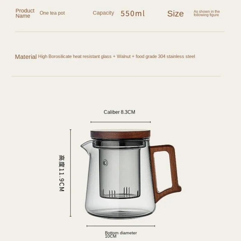 Stiklinis arbatinukas Buitinis aukštai temperatūrai atsparus vieno puodo filtro arbatos gaminimo įrankis