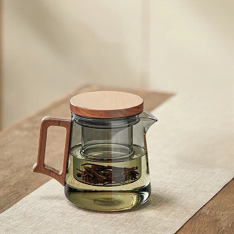 Stiklinis arbatinukas Buitinis aukštai temperatūrai atsparus vieno puodo filtro arbatos gaminimo įrankis