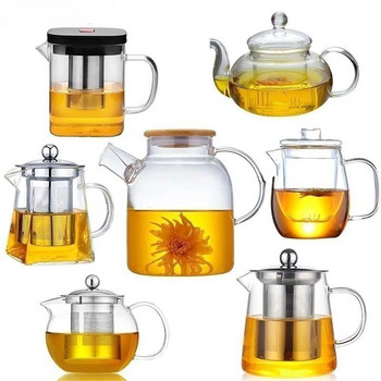 Дропшипинг топлоустойчив стъклен чайник различни стилове горещо продавани комплекти чай прозрачен чайник цвете пуер чай гърне за инфузия