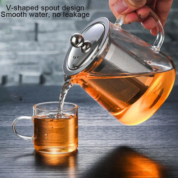Чайник с цедка Топлоустойчива прозрачна стъклена кана за чайник с инфузер Кафе Чай Листа Билкова тенджера за кухня