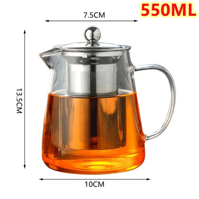 Čajnik s cjedilom Vrč za čajnik od prozirnog stakla otporan na toplinu s infuzerom Kava, čaj, biljni lonac za kuhinju