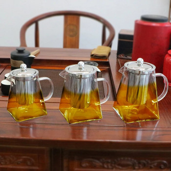 Стъклен чайник Домакински прибори за чай, устойчиви на топлина с инфузионен съд от неръждаема стомана, чайник за чай 550/750/950ML Прозрачен чайник