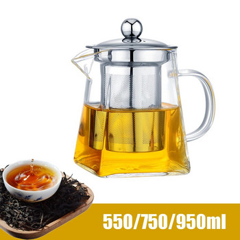 Стъклен чайник Домакински прибори за чай, устойчиви на топлина с инфузионен съд от неръждаема стомана, чайник за чай 550/750/950ML Прозрачен чайник