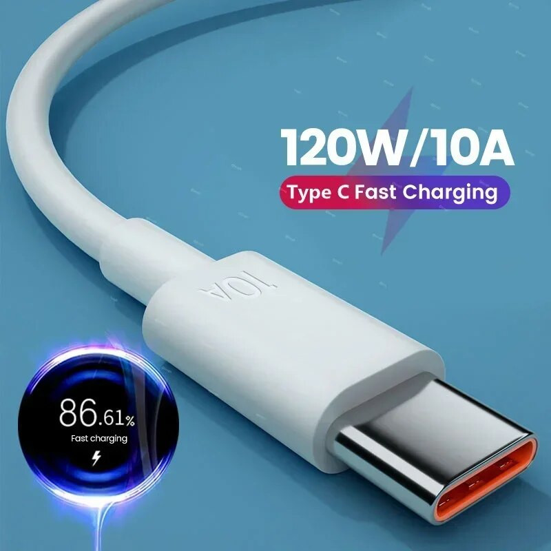 USB tipo C mobiliojo telefono duomenų kabeliai 120W 10A itin greito įkrovimo laidas, skirtas Samsung Z Filp5 Xiaomi didelės spartos įkroviklio laidui