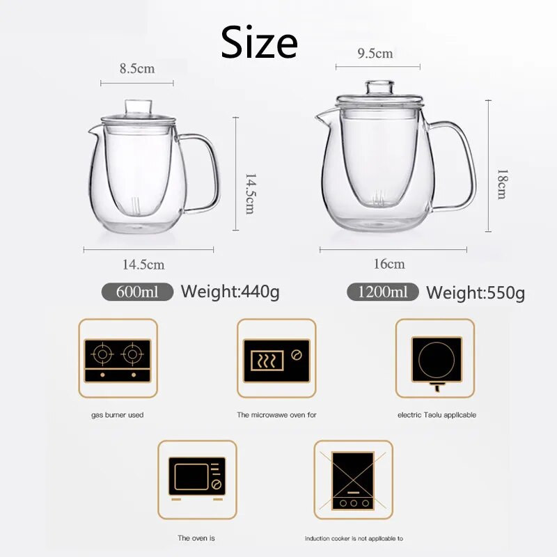 Домакински прибори за чай Стъклен чайник за печка Устойчив на топлина и висока температура, взривобезопасен Чаен инфузер Мляко Роза Чаен комплект