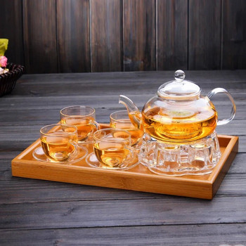 Топлоустойчив стъклен чайник Прозрачен чайник в японски стил с инфузер за цветя Китайски чай пуер Преносим чайник 400-1000 мл