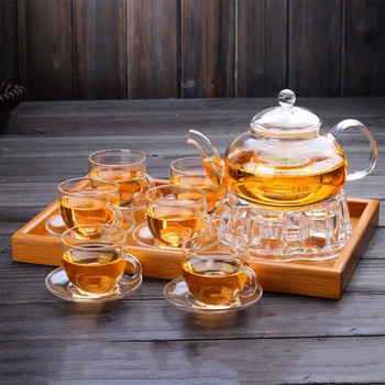 Топлоустойчив стъклен чайник Прозрачен чайник в японски стил с инфузер за цветя Китайски чай пуер Преносим чайник 400-1000 мл