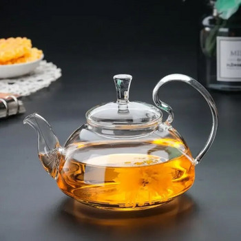 1 бр. 400 ml/ 600 ml Устойчив на топлина, удебелена висока дръжка, цвете, кафе, стъклена кана за чай Чаен комплект от цветно стъкло, голям чайник WJ919