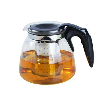Топлоустойчива стъклена кана за чай 900 ml чайник Чайник с голям капацитет, устойчив на висока температура, билков филтър от неръждаема стомана