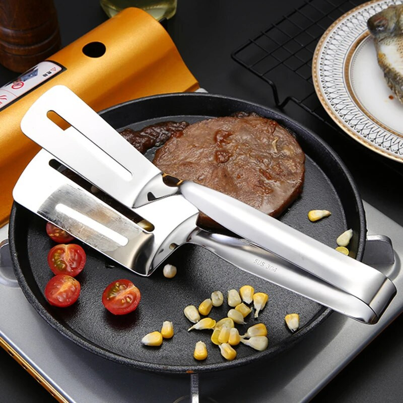 Rozsdamentes acél grillfogó Sütés Lapát Leeresztő olaj Spatula Clip Pizza Grillezés Tartozékok Háztartási konyhai eszközök