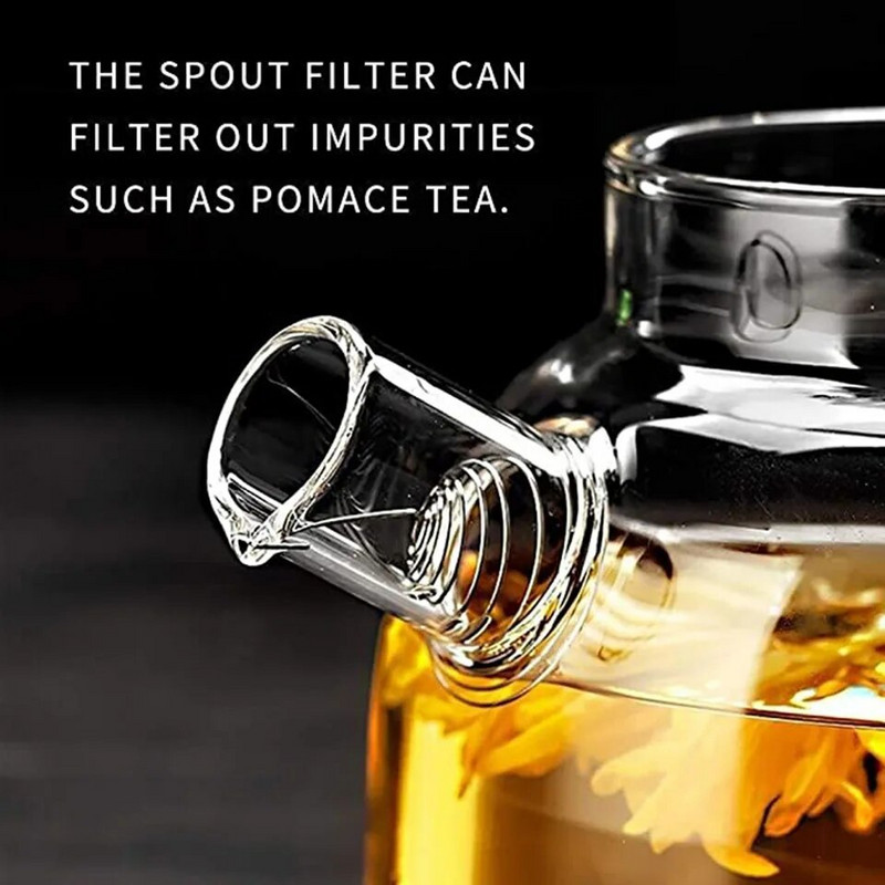 YMEEI 1L Чайник от боросиликатно стъкло с голям капацитет Топлоустойчиви филтри за прозрачни бутилки за вода Чайник за цветя с бамбуков капак