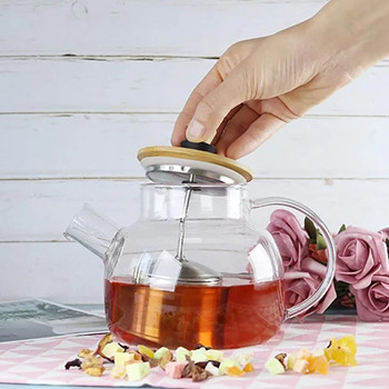 Γυάλινη τσαγιέρα YMEEI 1L με θερμαινόμενο δοχείο από ανοξείδωτο ατσάλι Γλαστράκι τσαγιού Διαφανές λουλούδι τσάι με καπάκι από μπαμπού
