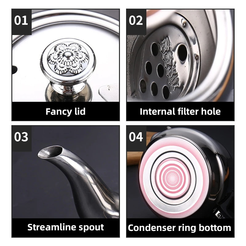 Чайник Чайник от неръждаема стомана 1.2L/1.5L/2L Печка Метална тенджера за кафе Пот за тенджери с горещо кипене Газова индукция Домашен къмпинг