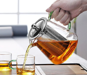 Цветен топлоустойчив стъклен чайник 550 ml с филтър, тенджера за чай Може да се нагрява директно на огъня Цедка Нагряване на кана за кафе Чайник