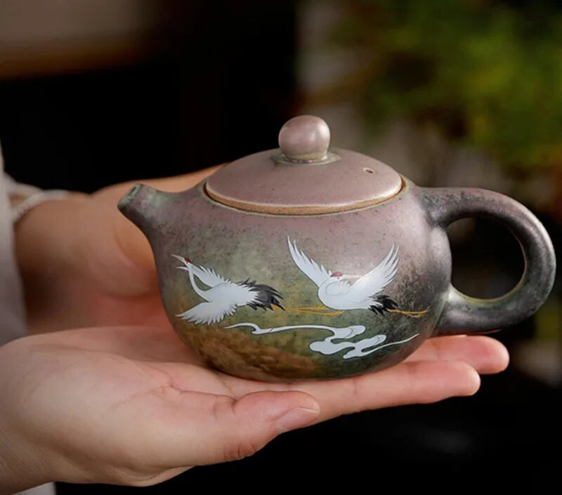 Vintage cepļa maiņas keramika Tējas kanna Ķīniešu tējas komplekts porcelāna tējkanna Oolong tēja Roku darbs tējkanna Jingdezhen pielāgošana