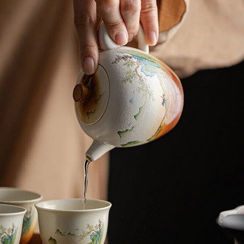 Винтидж тенджера за чай Единична тенджера Домакински керамичен пейзажен сепаратор за чай Обикновено приготвяне на чай Kung Fu Комплект за чай Teeware Teware Чаша Чайник