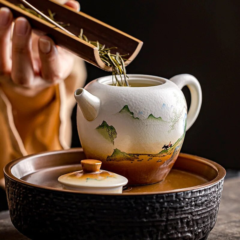 Vintage teáskanna egyedényes háztartási kerámia tájjellegű teaelválasztó Egyszerű teafőzés Kung Fu teáskészlet Teeware Teware bögre teáskanna