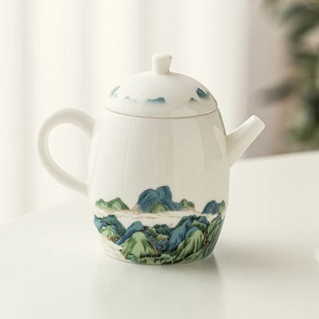 Планини и реки Китайски сует Нефритов порцеланов чайник Чайник Комплект за чайна церемония Млечен чай Oolong Чай Tie Guan Yin Тип прибори за чай