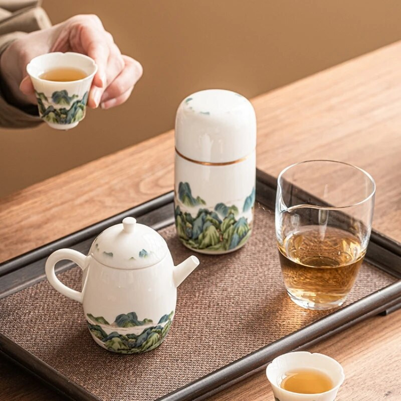 Munți și râuri Suet chinezesc Jad Porțelan Fierbător Ceainic Set Ceremonia Ceaiului Lapte Oolong Ceai Cravată Guan Yin Tip de ceai