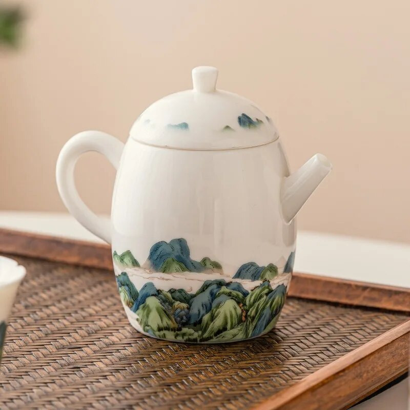 Munți și râuri Suet chinezesc Jad Porțelan Fierbător Ceainic Set Ceremonia Ceaiului Lapte Oolong Ceai Cravată Guan Yin Tip de ceai