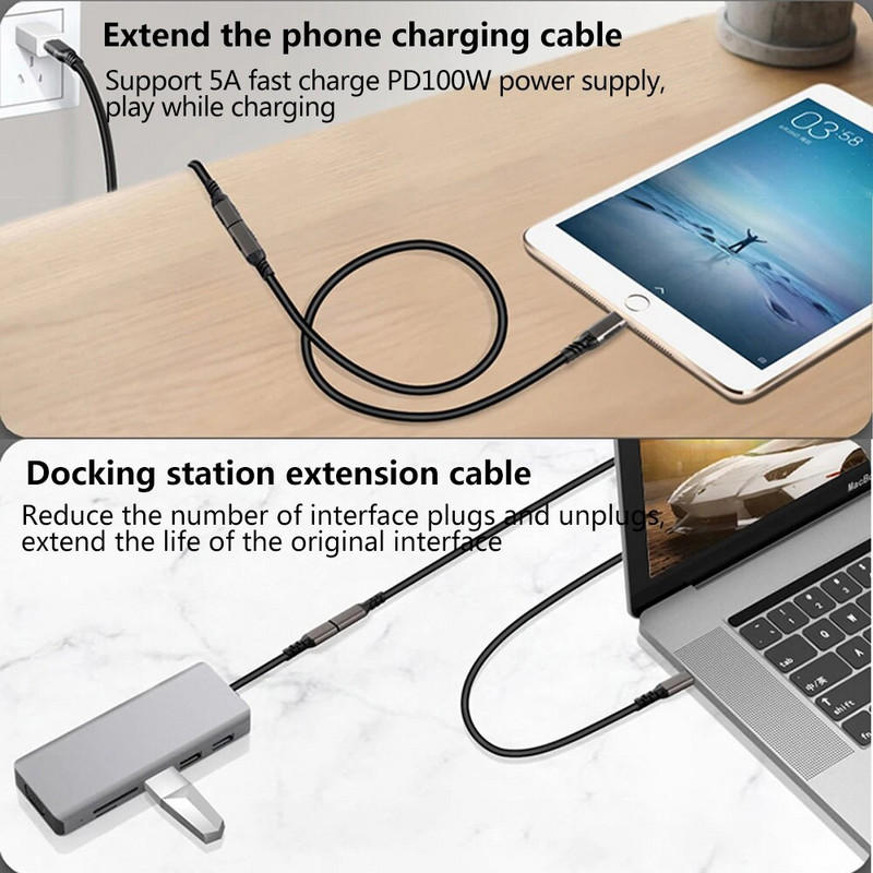 USB C produžni kabel muški na ženski tip C USB3.2 10Gbps 100W produžni kabel za brzo punjenje USB-C za MacBook Pro Samsung Xiaomi