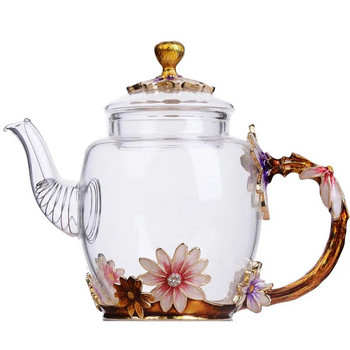 Творческа ръчно рисувана емайлирана тенджера за чай Топлоустойчива стъклена единична тенджера Японски чайник Чайник за чай Pu Erh Комплект Gaiwan