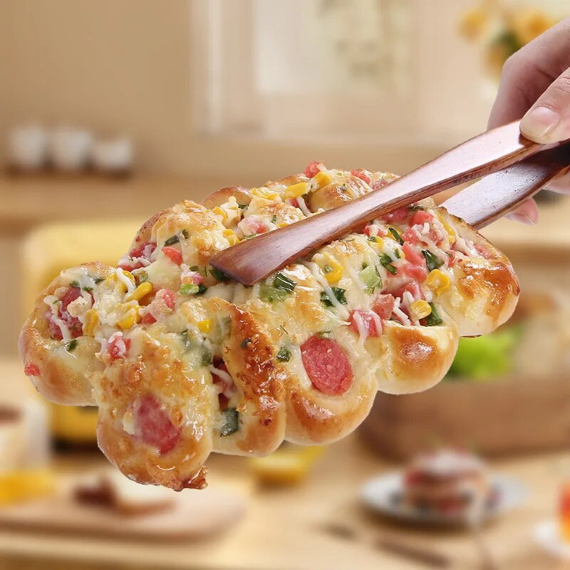 Natūralaus medžio maisto žnyplės virtuvės reikmenys savitarnos maisto gaminimo įrankiai nuo karščio duonos spaustukai konditerijos spaustukai kepsninės virtuvės žnyplės