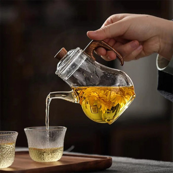 Имитация на песен 280 ml Малък стъклен чайник с отвор за филтър Топлоустойчивост Варене на зелен чай Саксия Kungfu Flower Tea Maker Teaser