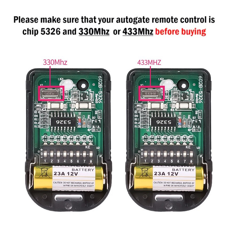 8 Dip Switch 433Mhz Smart Copy távirányító Fix kódú 2 csatornás sokszorosító garázskapunyitóhoz vagy 330MHz-es riasztórendszerhez