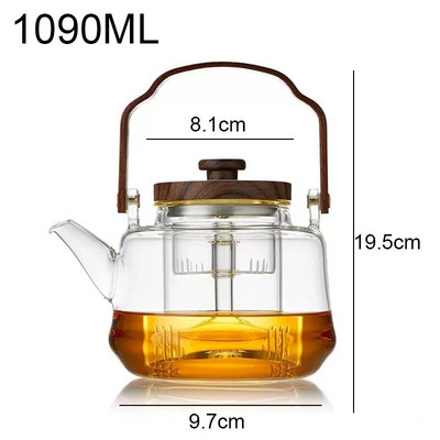 Stakleni čajnik s drvenom ručkom i infuzorom Sivi prozirni stakleni kuhalo za vodu Otporan na toplinu Čaj Lonac za kavu Prijenosni čajnik Posuđe za čaj