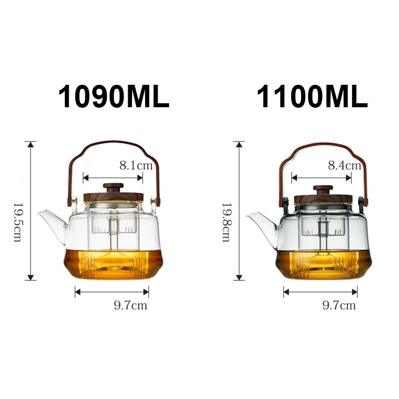 Stakleni čajnik s drvenom ručkom i infuzorom Sivi prozirni stakleni kuhalo za vodu Otporan na toplinu Čaj Lonac za kavu Prijenosni čajnik Posuđe za čaj