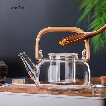 Дръжка Стъклена тенджера за чай Топлоустойчив чайник Чайник с цветя Чайник за чай Голям прозрачен съд за плодов сок Основа за държач за керамичен чайник