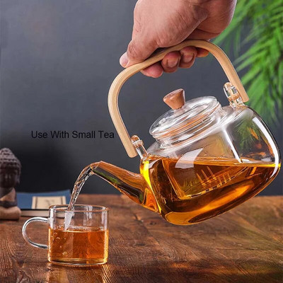 Mâner ceainic din sticlă ceainic rezistent la căldură ceainic cu flori Recipient mare transparent pentru suc de fructe Bază suport pentru ceainic din ceramică