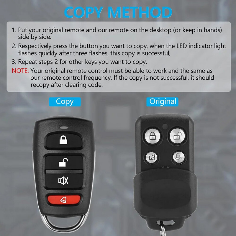 Univerzális, 433,92 MHz-es sokszorosító távirányító, garázsajtó nyitó távirányító, 4 gombos csereajtós távirányító kütyükhöz autós otthon
