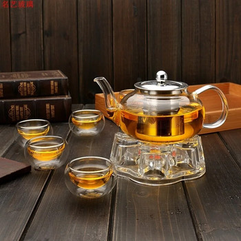Висококачествен чайник Топлоустойчива стъклена саксия Чаен комплект с цветя Чайник Чайник Кафе Чайник Комплект съдове и прибори Цедка от неръждаема стомана Чайник