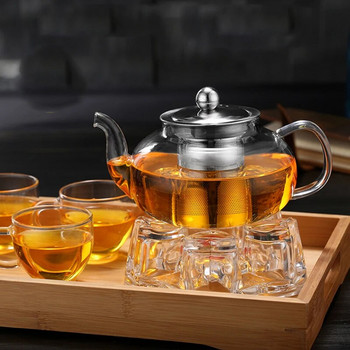 Висококачествен чайник Топлоустойчива стъклена саксия Чаен комплект с цветя Чайник Чайник Кафе Чайник Комплект съдове и прибори Цедка от неръждаема стомана Чайник
