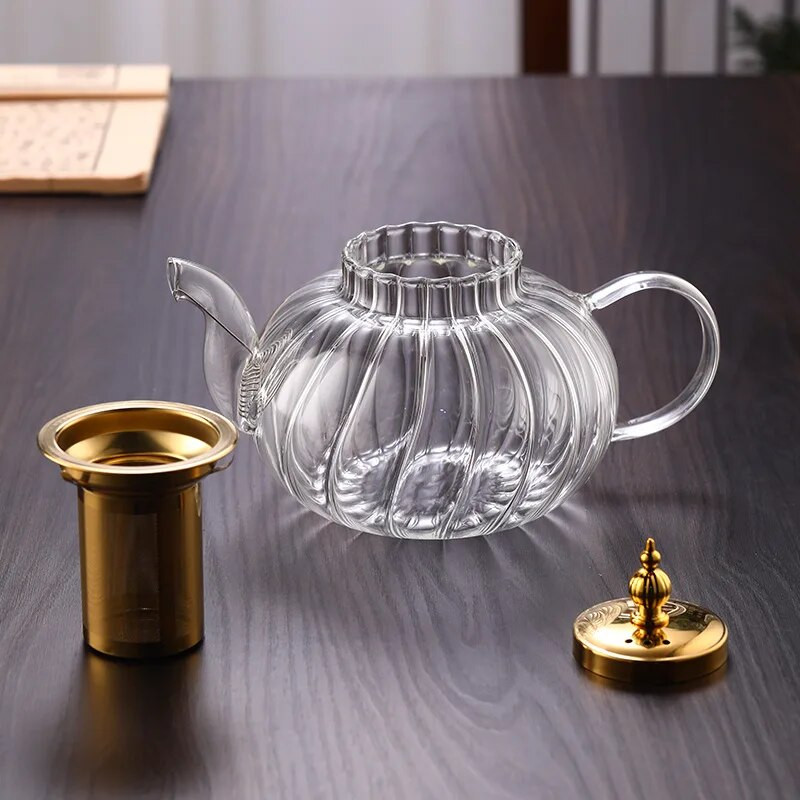 1250 ml-es üveg teáskanna virágos teáskanna hőálló, átlátszó kávés teáskanna szűrővel ivóedény Üvegcsíkos Kungfu teáskanna
