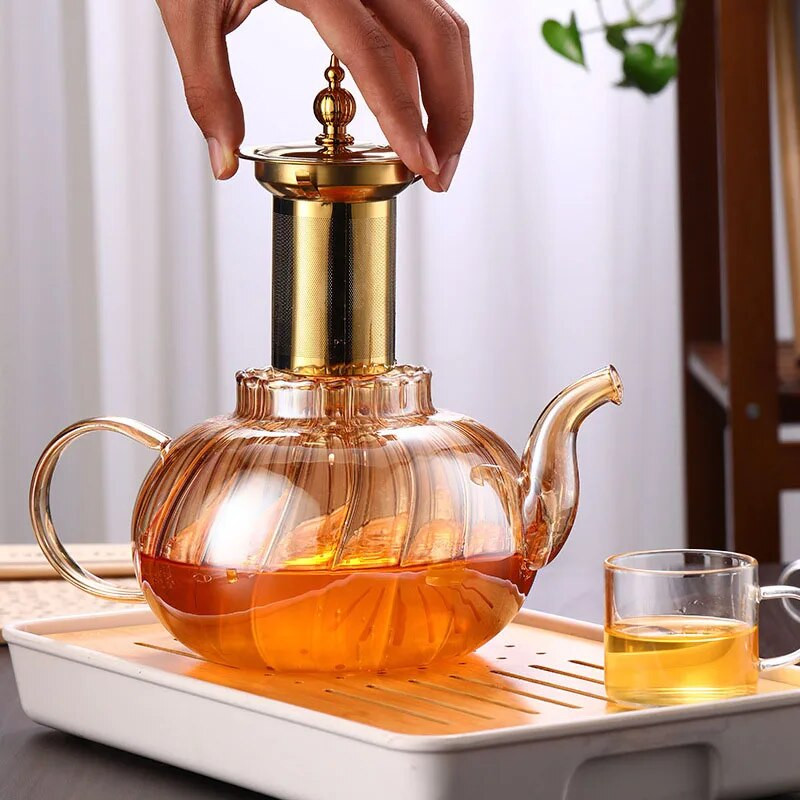 1250 ml-es üveg teáskanna virágos teáskanna hőálló, átlátszó kávés teáskanna szűrővel ivóedény Üvegcsíkos Kungfu teáskanna