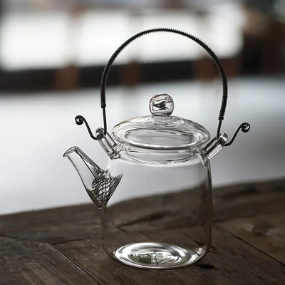 Ceainic din sticlă rezistent la căldură, lucrat manual japonez, ceainic cu fascicul transparent de uz casnic cu filtru, ceainic Kung Fu pentru prepararea de ceai