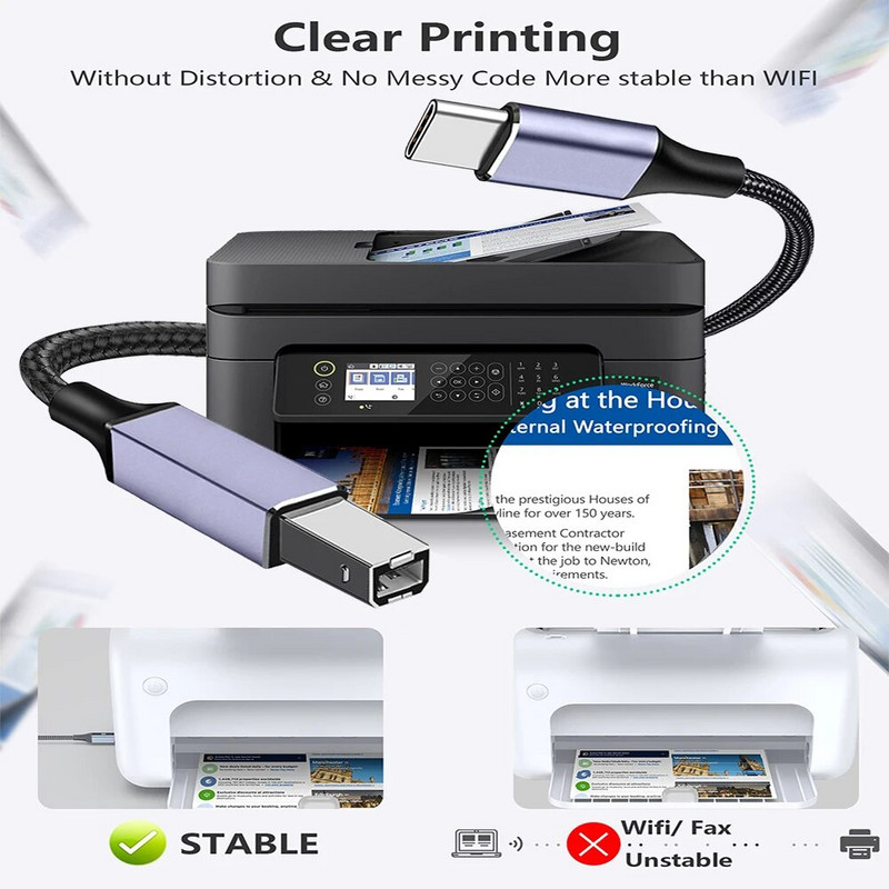 USB 2.0 spausdintuvo kabelis, tipas C–USB B, spausdintuvo kabelis pintas spausdintuvo skaitytuvo laidas, skirtas Epson HP Canon Brother MacBook Pro 1/2/3m