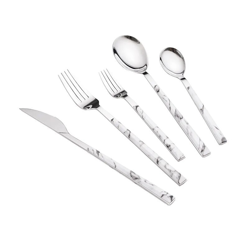 1 db rozsdamentes acél étkészlet előkelő márvány nyéllel ezüst nyugati étkészlet kés desszert villa kanál evőeszközök konyhai edények
