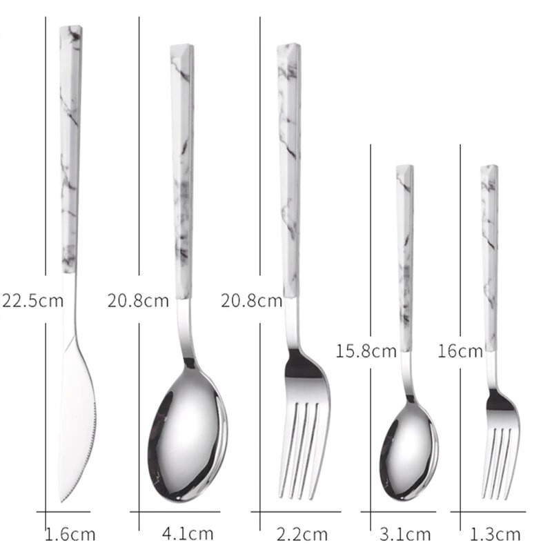 1 db rozsdamentes acél étkészlet előkelő márvány nyéllel ezüst nyugati étkészlet kés desszert villa kanál evőeszközök konyhai edények