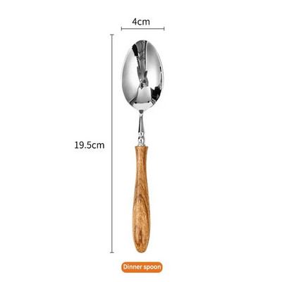 Drvena ručka Set pribora za jelo od nehrđajućeg čelika Vilica Nož Žlica za kavu Set posuđa Western Set pribora za jelo Može se prati u perilici posuđa