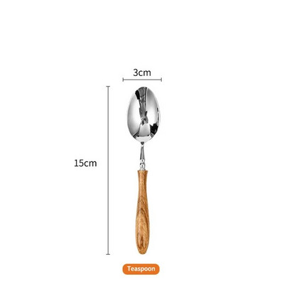 Drvena ručka Set pribora za jelo od nehrđajućeg čelika Vilica Nož Žlica za kavu Set posuđa Western Set pribora za jelo Može se prati u perilici posuđa