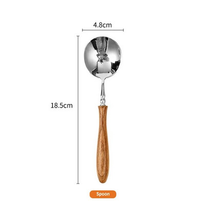 Drvena ručka Set pribora za jelo od nehrđajućeg čelika Vilica Nož Žlica za kavu Set posuđa Western Set pribora za jelo Može se prati u perilici posuđa