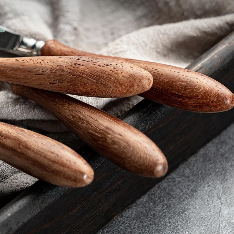Drvena ručka Set pribora za jelo od nehrđajućeg čelika Vilica Nož Žlica za kavu Set posuđa Western Set pribora za jelo Može se prati u perilici posuđa