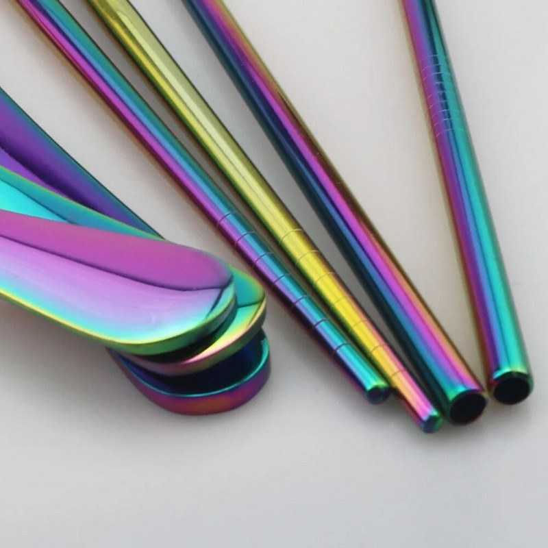 JANKNG Posuđe Pribor za jelo od nehrđajućeg čelika Putovanje Kampiranje Set posuđa Žlica Vilica Štapići sa slamkom Prijenosna torbica