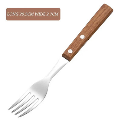 Drveni set pribora za jelo u retro stilu 304 Set pribora za jelo od nehrđajućeg čelika Drveni nož za večeru Vilica za večeru Žlica Set pribora za jelo