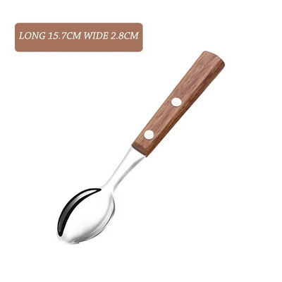 Drveni set pribora za jelo u retro stilu 304 Set pribora za jelo od nehrđajućeg čelika Drveni nož za večeru Vilica za večeru Žlica Set pribora za jelo